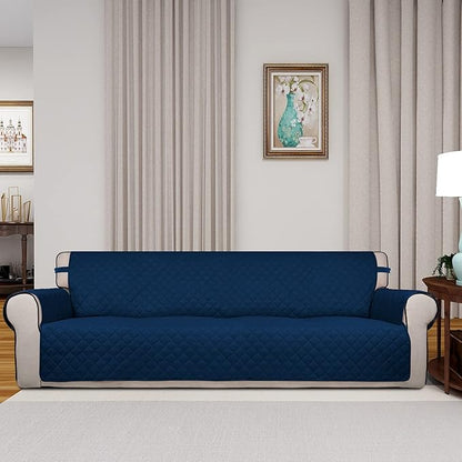 PureFit Reversible Quilted Sofa Cover, Water Resistant Slipcover Furniture Protector, Washable Couch Cover with Non Slip and Elastic Straps for Kids, Dogs, Pets (XX Large, Navy/Navy)