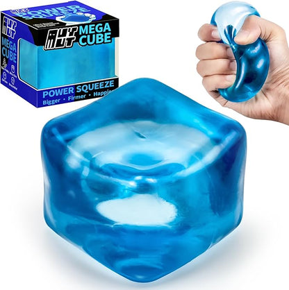 Premium MEGA Cube – Extra Large Ultra-Firm Gel Squishy Fidget Toy | Stress Balls for Adults with Non-Sticky, Odor-Free Shell & Reinforced Dual Leak-Proof Seals for Heavy-Duty Use | 1-Pack Blue