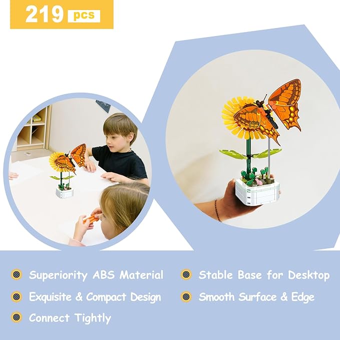 Flower Bouquet Building Set with Base, Flower Building Set Artificial Plant Flowers Building Blocks for Home Office Decor, Birthday Gifts, Desktop Trinkets Age 6+