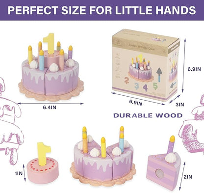 Pretend Play Food for Toddlers 1-3,Wooden Birthday Fake Cake with Candles and Numbers,Tea Party Learning Kitchen Gift Toys for Boys Girls (Cream Cake)