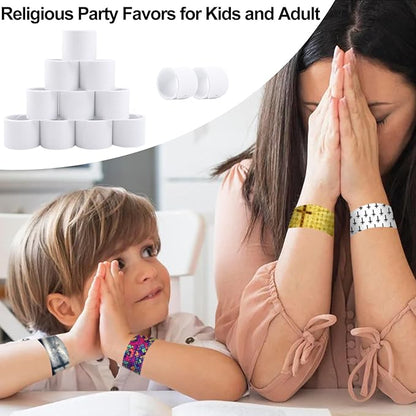 30Pcs Sublimation Slap Bracelets Blank, Slap Bracelets Wristbands for Sunday School Supplies Kids Gifts Birthday Party Favors (Religious)