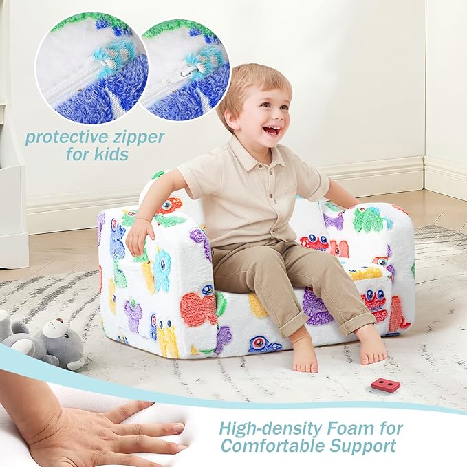 MeMoreCool Glow-in-The-Dark Alphabet Kids Couch – Soft Plush Folding Toddler Chair and Comfy Recliner for Boys and Girls