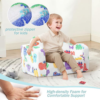 MeMoreCool Glow-in-The-Dark Alphabet Kids Couch – Soft Plush Folding Toddler Chair and Comfy Recliner for Boys and Girls