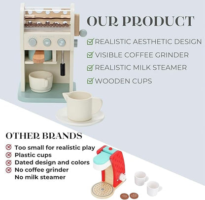 Toy Coffee Maker for Kids - Wooden Coffee Maker Toy for Imaginative Play - Kids Coffee Maker Playset for Skill Development - Boosts Imagination with Play Coffee Maker Set for Kids