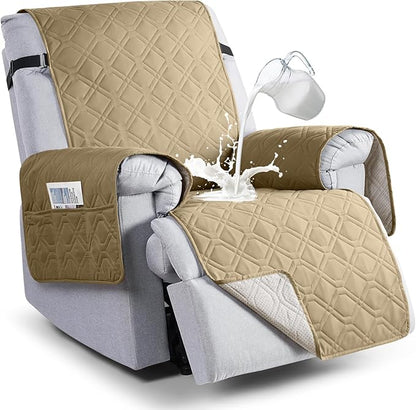 VANSOFY 100% Waterproof Recliner Chair Covers, Recliner Cover Non-Slip Dog Chair Cover Furniture Protector Washable Slipcover with Pocket, Elastic Straps for Pets, Dogs(Sand, 30")