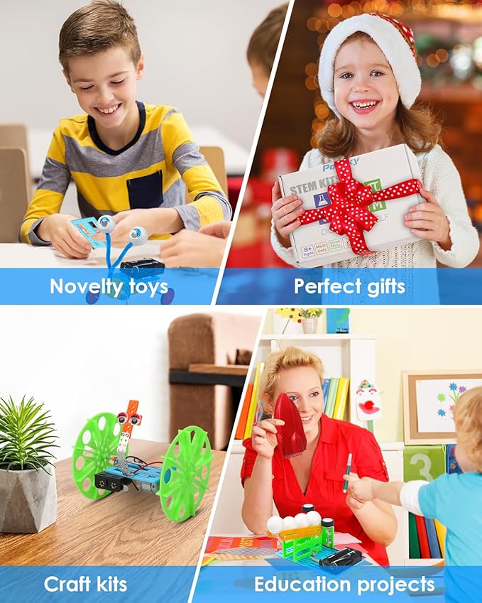 Poraxy 6 Set STEM Kits, Science Kits for Kids Age 5-7 8-12, DIY DC Motor Electric Robotic Experiments Circuit Building Projects, Toys for Ages 8-13, Gifts for 6 7 8 9 10 11 12 Year Old Boys and Girls