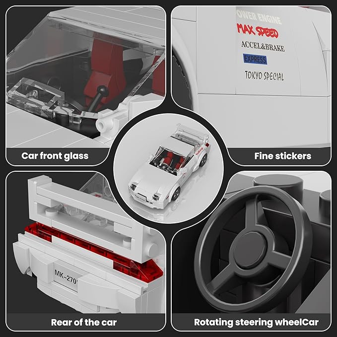 Mould King Speed Champion Cars Building Sets, RX-7 Mazda Initial D Car Model with Display Case, 27015 MOC Collectible Toys Blocks Car Kits for Adults and Boys Kids Aged 8+ (369 Pieces)