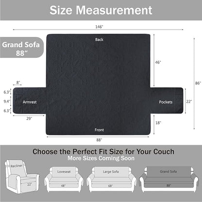 Quilted Grand Sofa Covers Washable, Couch Cover for Grand Sofa, Soft Cozy Couch Protector for 4 Cushion Couch, Oversized Grand Sofa Slipcovers Water-Repellent (Grand Sofa 88", Blue Gray)