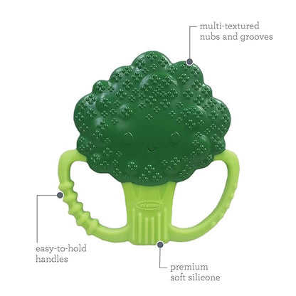 Infantino Lil' Nibbles Textured Silicone Baby Teether - Sensory Exploration and Teething Relief with Easy to Hold Handles, Green Broccoli, 0+ Months