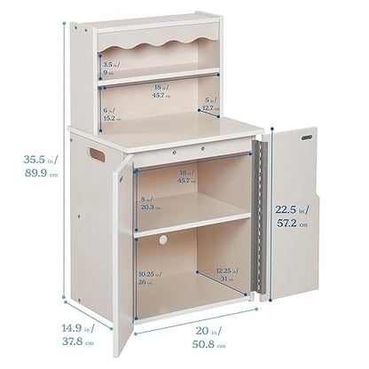 ECR4Kids Play Kitchen Storage Cupboard, Wooden Playset, White Wash
