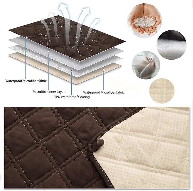TOMORO Non-Slip Recliner Sofa Cover - 100% Waterproof Recliner Chair Slipcover Furniture Protector, Washable Couch Cover with Elastic Straps for Dog and Kids, Brown, 23 Inch Middle
