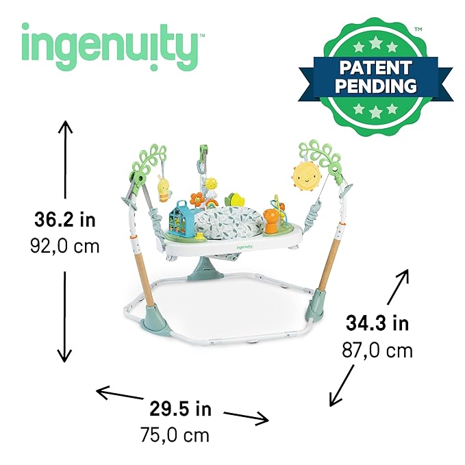 Ingenuity 3-in-1 Baby Jumper and Activity Center with Lights and Sounds – Converts to Toddler Play Table, 4 Adjustable Heights, Wood Legs, Ages 4 Months to 3 Years