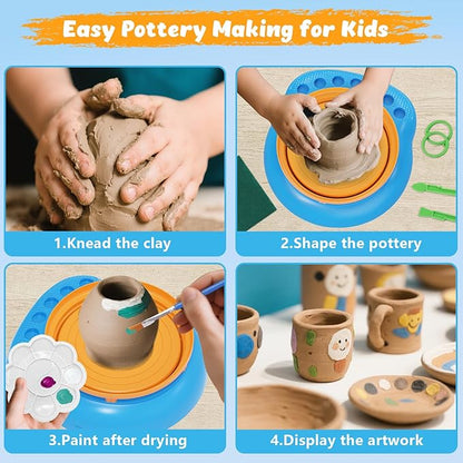 TingingYuli Pottery Wheel for Kids with Clay Kit - Arts and Crafts for Kids Ages 6-8 8-12, Complete Pottery Kit with Air Dry Clay and Painting Tools, Easter Christmas Birthday Gift for Boys Girls