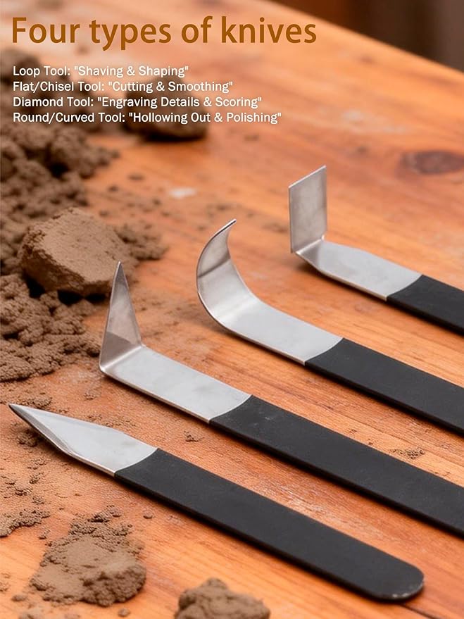 4PCS Clay Carving Knife Tools, Metal Pottery Clay Carving Tools, Pottery Sculpting Tools Set, for Engraving, Shaping, Styling Clay Pottery and Sculpture