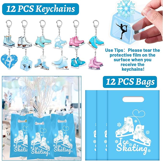 110 PCS Ice Skating Skate Party Favors, Winter Ice Skating Skate Stickers Temporary Tattoos Slap Bracelets Keychains Badges Gift Bags Ice Skating Birthday Party Decorations Supplies for Kids