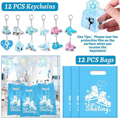 110 PCS Ice Skating Skate Party Favors, Winter Ice Skating Skate Stickers Temporary Tattoos Slap Bracelets Keychains Badges Gift Bags Ice Skating Birthday Party Decorations Supplies for Kids