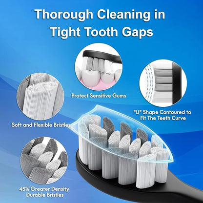 Electric Toothbrush for Adults and Kids, Comes with 10 Brush Heads & Travel Case, 5 Modes with 2 Minutes Built in Smart Timer, One Charge for 90 Days, 42,000 VPM Motor