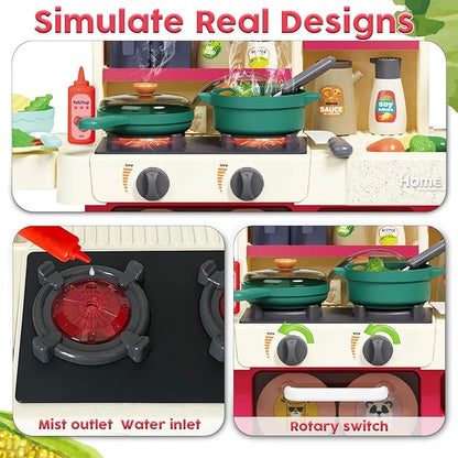 Kids Kitchen Playset: Realistic Lights & Sounds, Spray and Play Sink Simulated, Kitchen Cooking Accessories, Play Food, Ideal Gift Pretend Play Kitchen Set for Kids Girls Boys Ages 3 4 5 6+