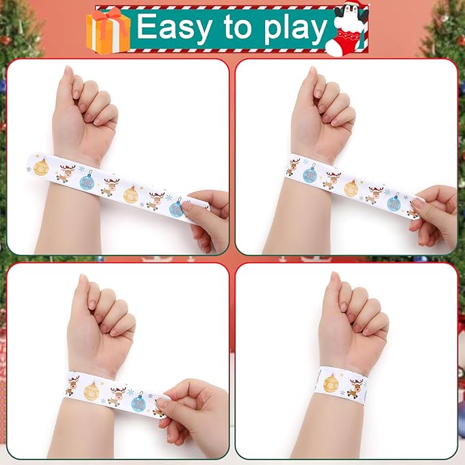 48PCS Christmas Slap Bracelets bulk ，holiday christmas slap bracelet trinkets for kids school class classroom students ，goody goodies bag stocking stuffers gifts toys xmas Favor gift