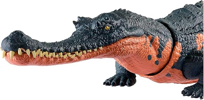 Mattel Jurassic World Wild Roar Dinosaur Toy with Sound & Attack Move, Gryposuchus Posable Action Figure Includes Digital Play, 11 inches Long