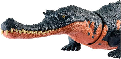 Mattel Jurassic World Wild Roar Dinosaur Toy with Sound & Attack Move, Gryposuchus Posable Action Figure Includes Digital Play, 11 inches Long