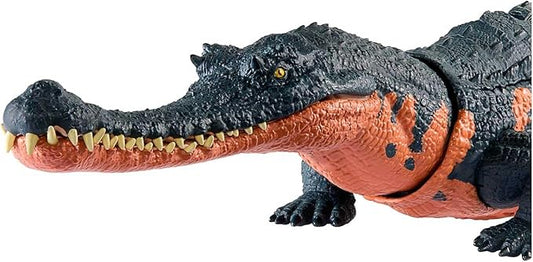 Mattel Jurassic World Wild Roar Dinosaur Toy with Sound & Attack Move, Gryposuchus Posable Action Figure Includes Digital Play, 11 inches Long