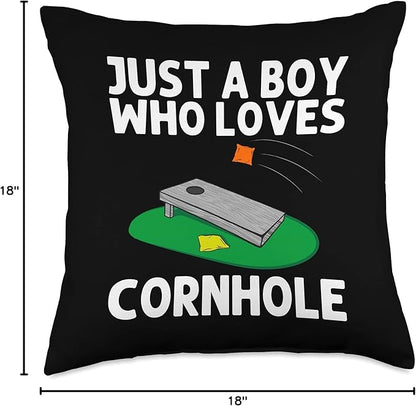 Cool Cornhole Design for Boys Kids Corn Bean Bag Toss Game Throw Pillow, 18x18, Multicolor