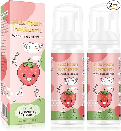 Kids Foam Toothpaste with Strawberry Flavor, Fluoride-Free, 60ml, for U-Shape Electric Toothbrush
