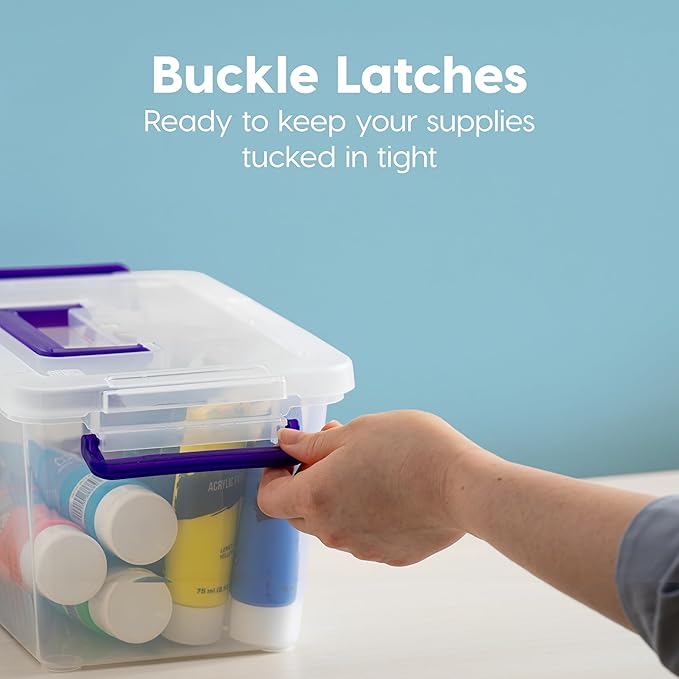 IRIS USA 5 Qt. Plastic Craft Storage Container Bins with Lids, 6 Pack, Small Art & Office Supply Organizer Tote, Sensory Bins & Boxes for Home & University, Stackable, Carry Handle, Clear