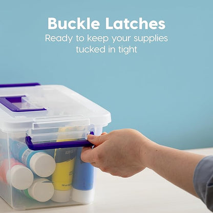IRIS USA 5 Qt. Plastic Craft Storage Container Bins with Lids, 6 Pack, Small Art & Office Supply Organizer Tote, Sensory Bins & Boxes for Home & University, Stackable, Carry Handle, Clear