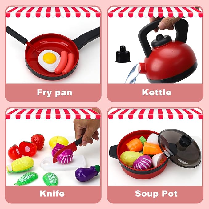 STEAM Life Play Kitchen Accessories Toy Play Food 3 4 Year Old Girls Gifts - Toddler Kitchen Set for Kids Pots and Pans Kids Kitchen Playset Fake Play Kitchen Toys for Toddlers Gifts for Girls Boys