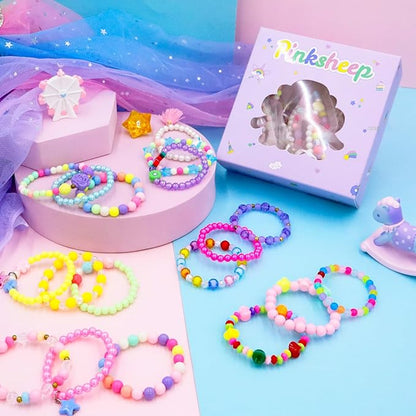 PinkSheep Bracelets for Girls Jewelry: 36 Pcs Bluk Little Girl Bracelets, Cute Kids Bracelets for Girls 2 3 4 5 6 7 Years Old - Princess Bracelets for Teen Girls - Play Jewelry Gift