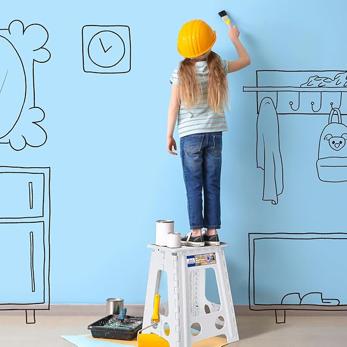 ACKO 6pack Folding Step Stool 17.5 Inch Stool 400 LB Weight Capacity Plastic Foldable Step Stools for Adults and Kids, Folding Stool Suitable for Kitchen, Stepping Stool with Handle White Step Stool