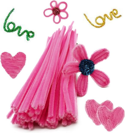 Cldamecy 100 pcs Pink Pipe Cleaners with 20 pcs Googly Eyes,Chenille Stems for Craft Project,Craft Pipe Cleaners for DIY Projects,Arts and Holiday Decoration