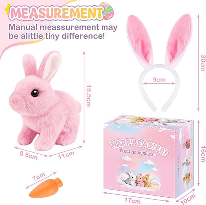 Realistic Bunny for Kids - Interactive Hopping Bunny Toy Set with Bunny Ears, Electric Lifelike Robot Rabbit that Move, Walking Barking and Wagging Tail Bunby Stuffed Animal with Sounds, Pink