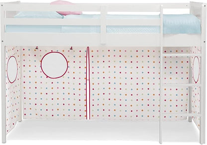 Delta Children Twin Loft Bed with Guardrail and Ladder + Tent [Bundle], White/Dots