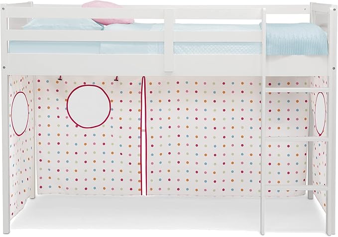 Delta Children Twin Loft Bed with Guardrail and Ladder + Tent [Bundle], White/Dots