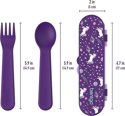 Bentgo Kids Utensil Set - Reusable Plastic Fork, Spoon & Storage Case - BPA-Free Materials, Easy-Grip Handles, Dishwasher Safe - Ideal for School Lunch, Travel, & Outdoors (Unicorn)