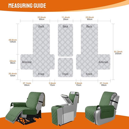 VANSOFY Loveseat Recliner Cover with Console 100% Waterproof Sofa Slipcovers Non-Slip Reclining Couch Cover Split Sofa Covers Furniture Protector for Pets, Dogs(Vine Green)