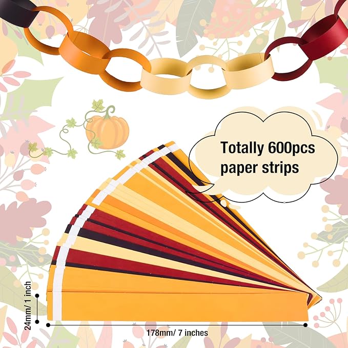 CHRORINE 600Pcs Colorful Paper Chains Strips for Birthday Party Decorations DIY Crafts Supplies (Orange, 1 x 7.08 inches)