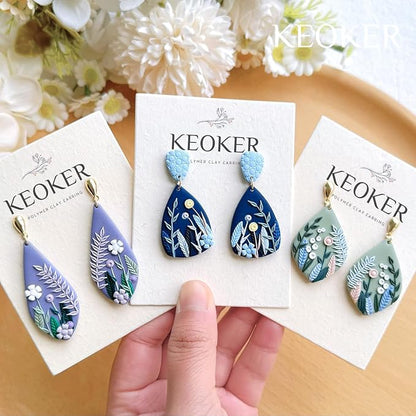 KEOKER Clay Cutters, Organic Polymer Clay Cutters for Earrings Making, 20 Shapes Floral Polymer Clay Cutters, Studs Clay Cutters for Polymer Clay Jewelry (A+B)