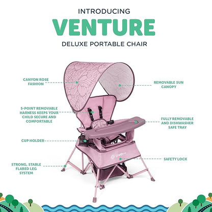 Baby Delight Go with Me Venture Portable Chair | Indoor and Outdoor | Sun Canopy | 3 Child Growth Stages | Canyon Rose