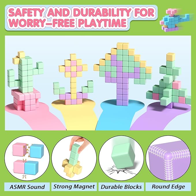 Apluses 45PCS Magnetic Blocks - Toddler Girl Toys, Magnet Building Blocks, STEM Sensory Outdoor Autism Toys for 3-5 Year Old Boys & Girls, Magnetic Cubes Classroom Must Haves for Kids Ages 3+