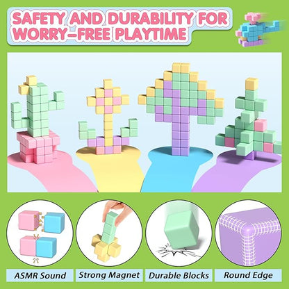 Apluses 45PCS Magnetic Blocks - Toddler Girl Toys, Magnet Building Blocks, STEM Sensory Outdoor Autism Toys for 3-5 Year Old Boys & Girls, Magnetic Cubes Classroom Must Haves for Kids Ages 3+