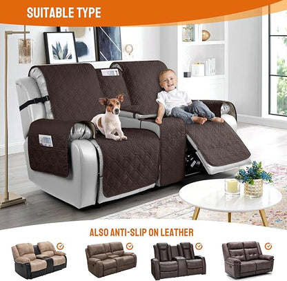 VANSOFY Loveseat Recliner Cover with Console 100% Waterproof Sofa Slipcovers Non-Slip Reclining Couch Cover Split Sofa Covers Furniture Protector for Pets, Dogs(Dark Chocolate)