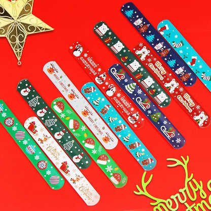 LOMIMOS 48PCS Christmas Slap Bracelets,Xmas Snap Wristbands with Santa Claus Reindeer for Kids Party Favors Little Toys