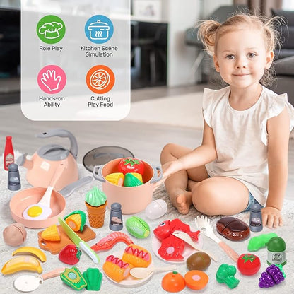 CUTE STONE Toy Kitchen Accessories Set, Play Food Sets for Kids Kitchen, Kids Cooking Sets with Play Pots and Pans, Utensils Cookware Toys, Toddler Kitchen Playset, Play Kitchen Toy for Girls Boys