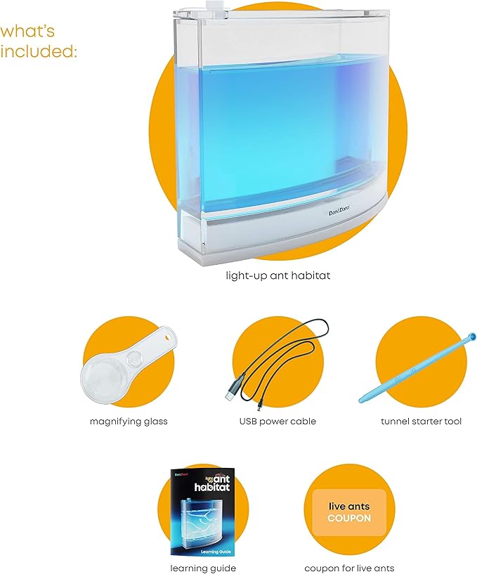 Light-up Ant Farm Terrarium Kit for Kids – LED Habitat for Live Ants with Nutrient Rich Gel - Watch Them Dig Their Own Tunnels - Nature Learning, Science Toys, Experiment Gift for Boys & Girls