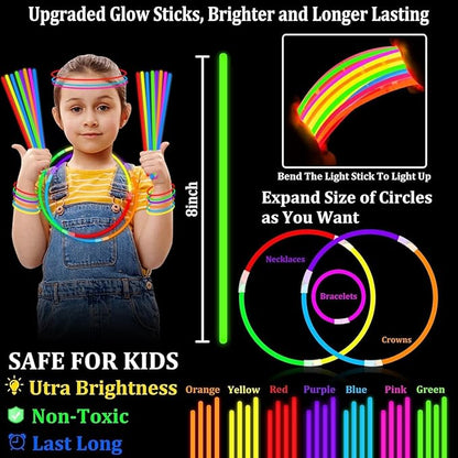 120 Pack Glow Sticks Bulk Party Supplies Glow In The Dark Party Favors Glow Sticks Necklaces Bracelets with Connectors 8" Glowsticks Light Up Toys Neon Birthday Decorations Football Party Supplies