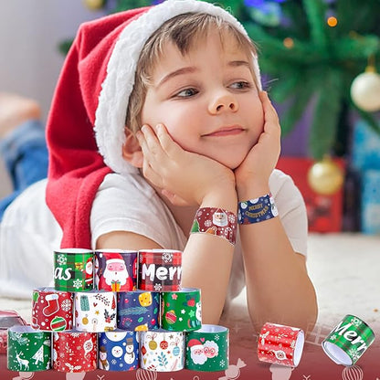MCPINKY Christmas Slap Bracelets, 48PCS Slap Wristbands Bulk 12 Different Christmas Styles Snap Wristbands for Boys Girls Christmas Party Favors